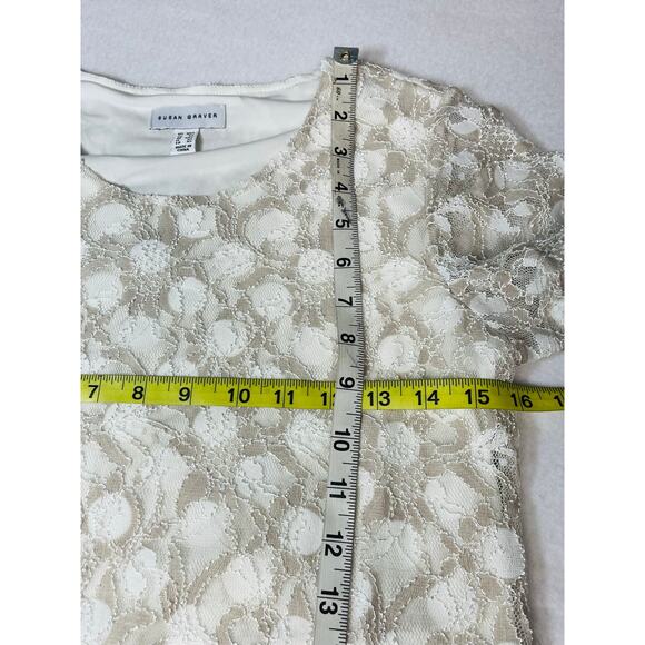 SUSAN GRAVER XXS Ivory White stretch lace peplum short sleeve top blouse NWT B31 - Picture 10 of 10